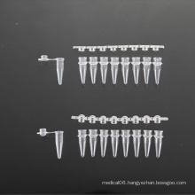 8 Snap Strip PCR Tubes with Flat Cap and Dome Cap